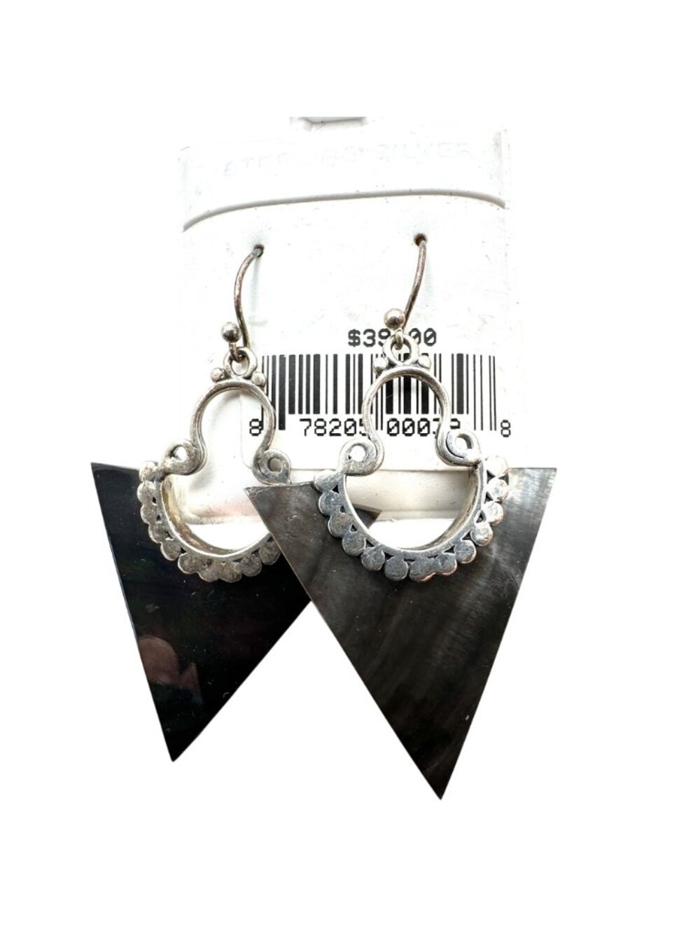 Mother of Pearl Sterling Silver Pierced Chandelier Earrings 2" Original Card NOS